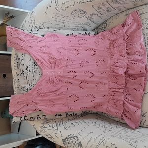 XL Eyelet Lace Pink Top